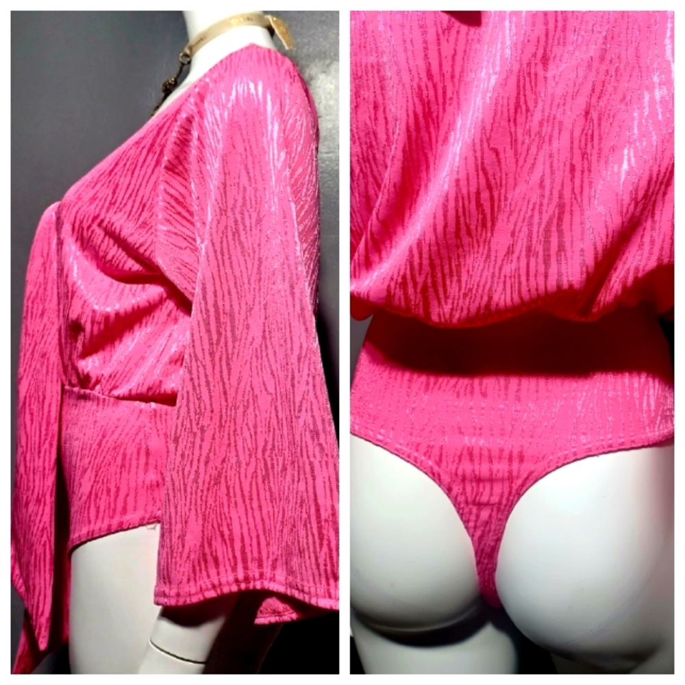 🔥NEW $49 SILKY SEXY PINK  Wrap BODYSUIT SIZE 10 - Picture 3 of 12